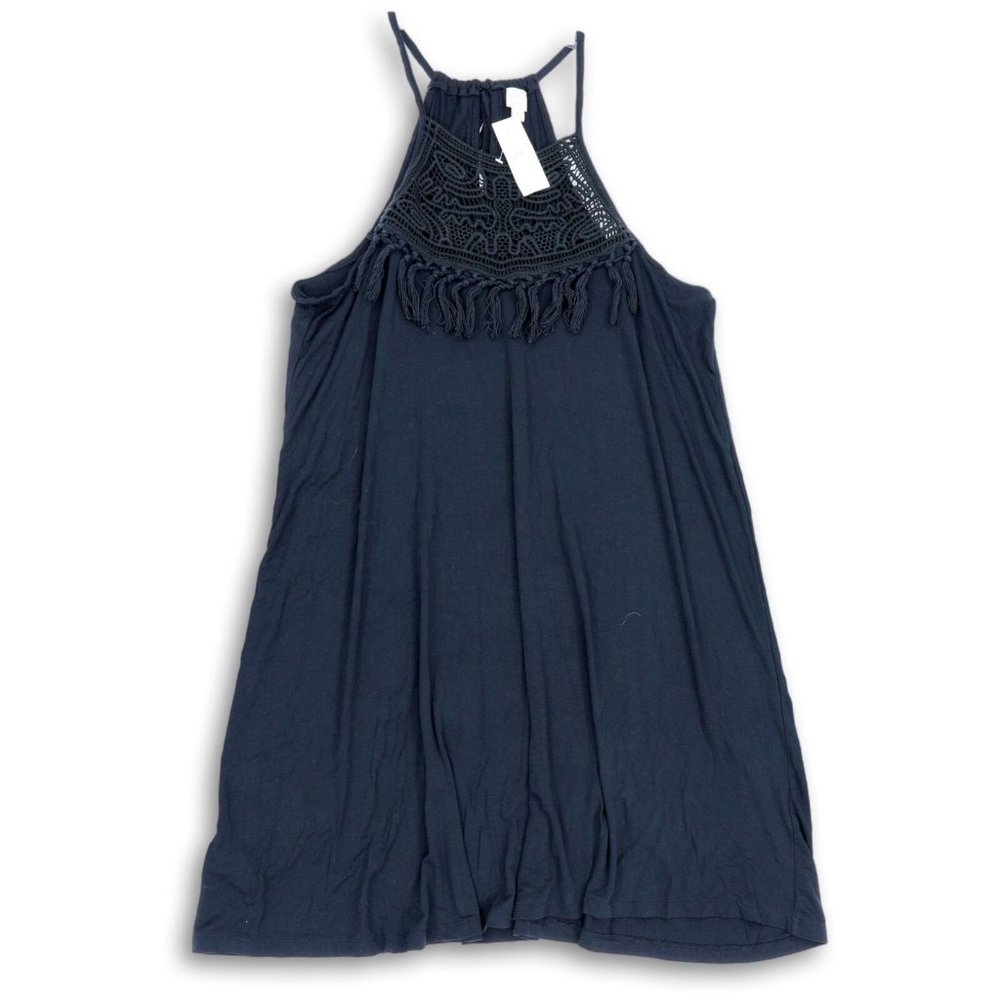 NWT ANN TAYLOR LOFT BEACH CROCHET HALTER TRAPEZE DRESS/COVER UP BLACK MEDIUM